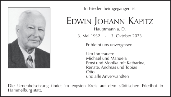 Anzeige von Edwin Johann Kapitz von MGO