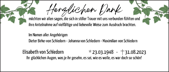 Anzeige von Elisabeth von Schledorn von MGO