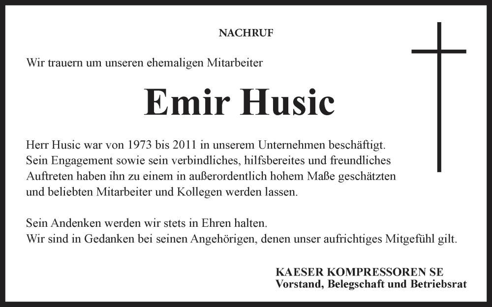  Traueranzeige für Emir Husic vom 07.10.2023 aus MGO