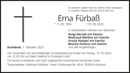 Anzeige von Erna Fürbaß von MGO