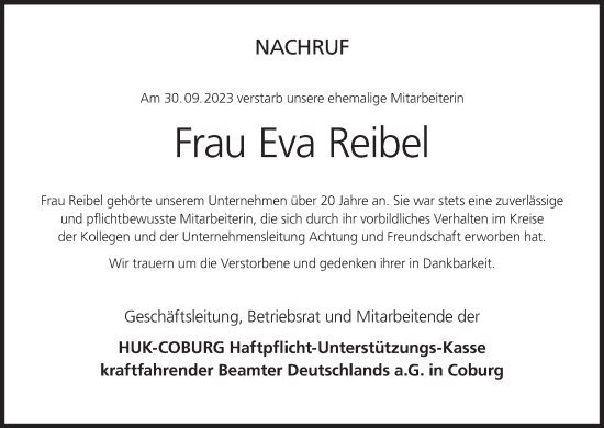 Anzeige von Eva Reibel von MGO