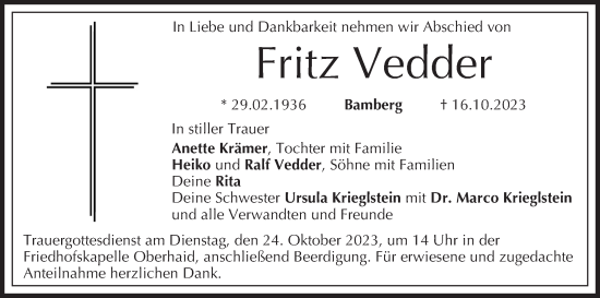 Anzeige von Fritz Vedder von MGO