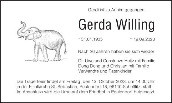 Anzeige von Gerda Willing von MGO