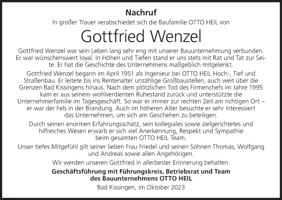 Anzeige von Gottfried Wenzel von MGO