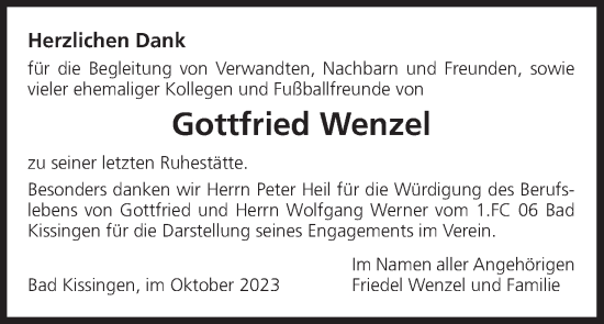 Anzeige von Gottfried Wenzel von MGO