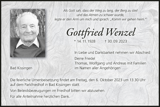 Anzeige von Gottfried Wenzel von MGO