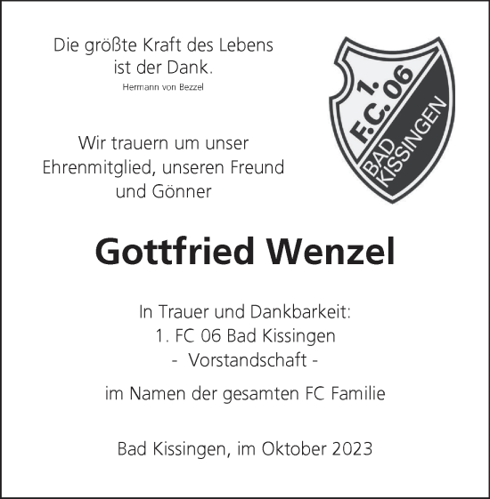 Anzeige von Gottfried Wenzel von MGO