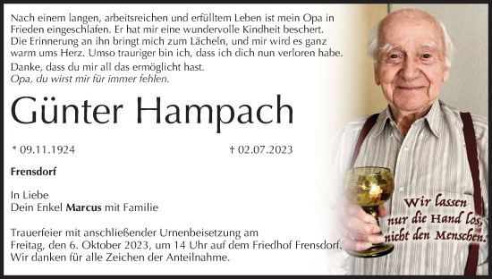 Anzeige von Günter Hampach von MGO