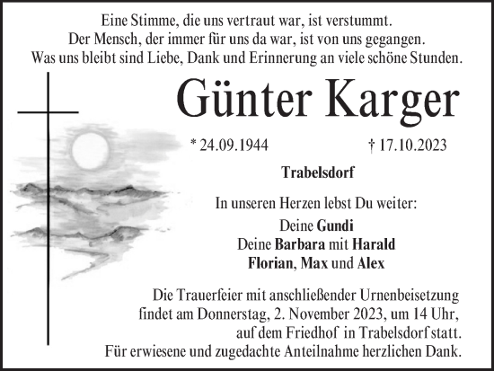 Anzeige von Günter Karger von MGO