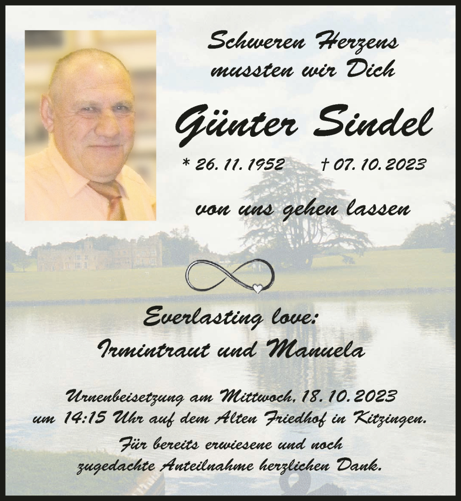  Traueranzeige für Günter Sindel vom 16.10.2023 aus MGO