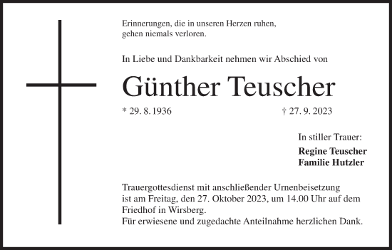 Anzeige von Günther Teuscher von MGO