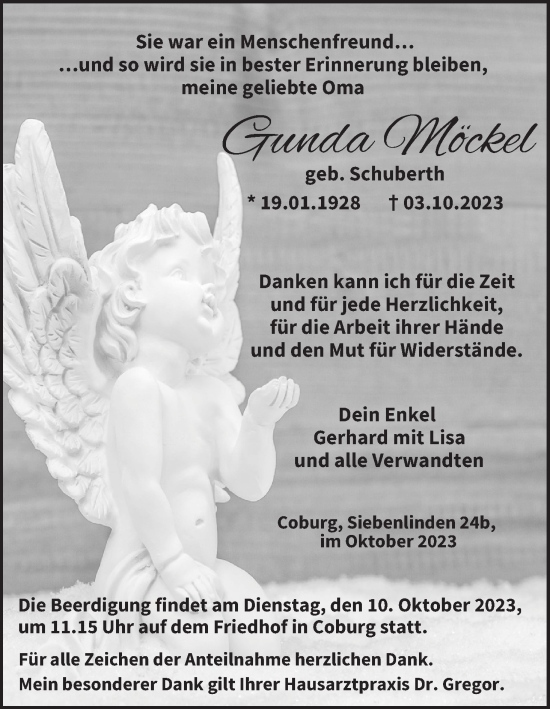 Anzeige von Gunda Möckel von MGO