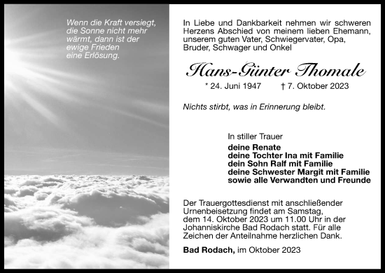 Anzeige von Hans-Günter Thomale von MGO