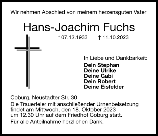 Anzeige von Hans-Joachim Fuchs von MGO