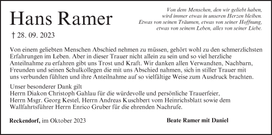 Anzeige von Hans Ramer von MGO