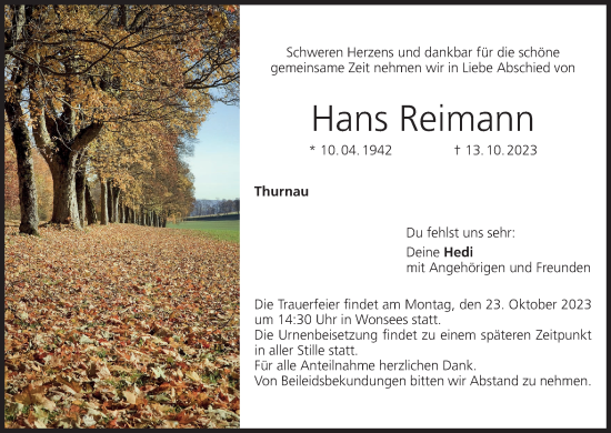 Anzeige von Hans Reimann von MGO