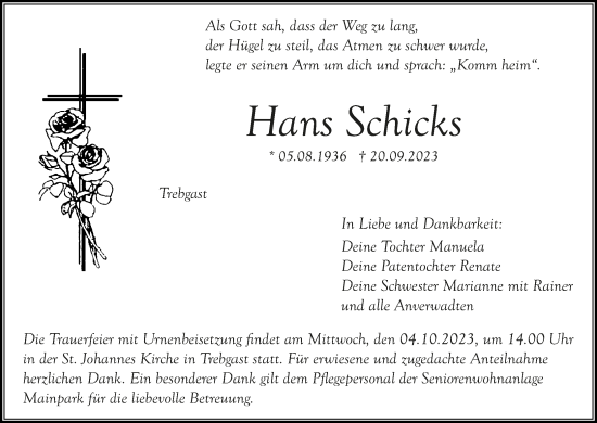 Anzeige von Hans Schicks von MGO