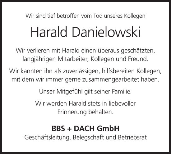 Anzeige von Harald Danielowski von MGO