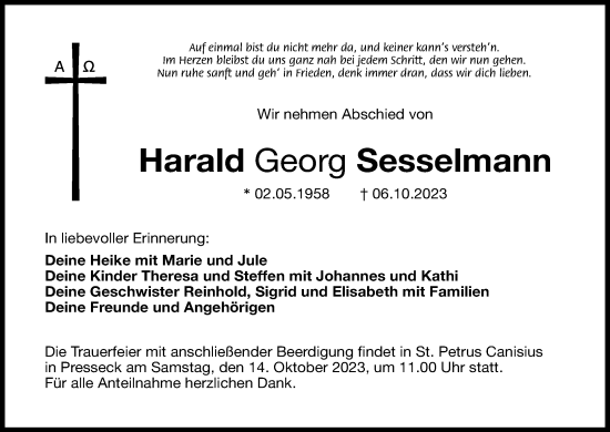Anzeige von Harald Georg Sesselmann von MGO