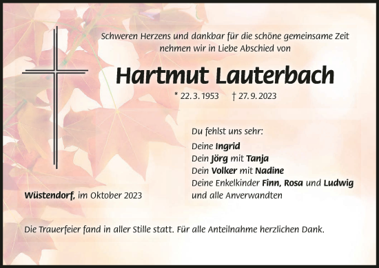 Anzeige von Hartmut Lauterbach von MGO