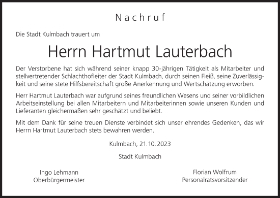Anzeige von Hartmut Lauterbach von MGO