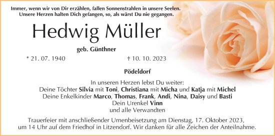 Anzeige von Hedwig Müller von MGO