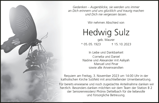 Anzeige von Hedwig Sulz von MGO