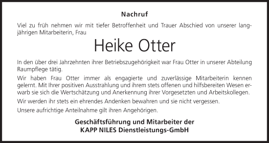 Anzeige von Heike Otter von MGO