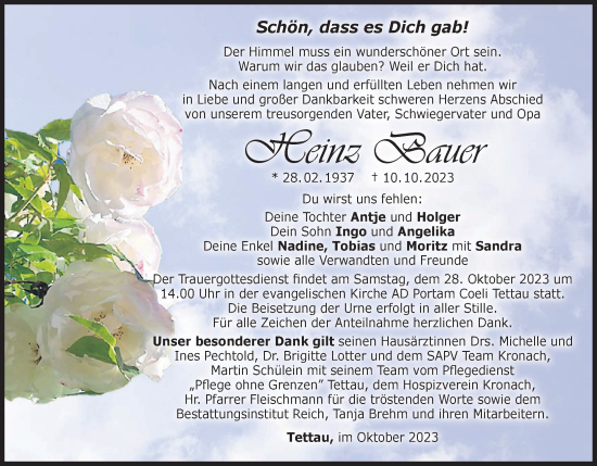 Anzeige von Heinz Bauer von MGO