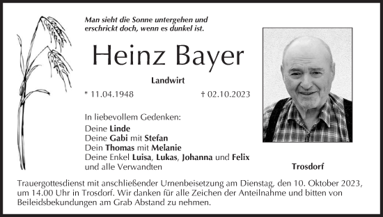 Anzeige von Heinz Bayer von MGO