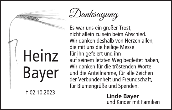 Anzeige von Heinz Bayer von MGO