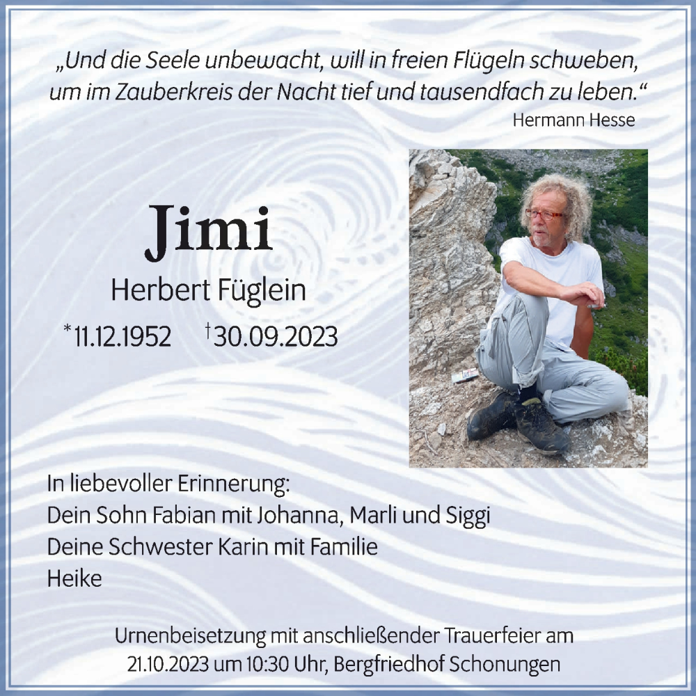  Traueranzeige für Herbert Füglein vom 14.10.2023 aus MGO