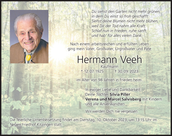 Anzeige von Hermann Veeh von MGO