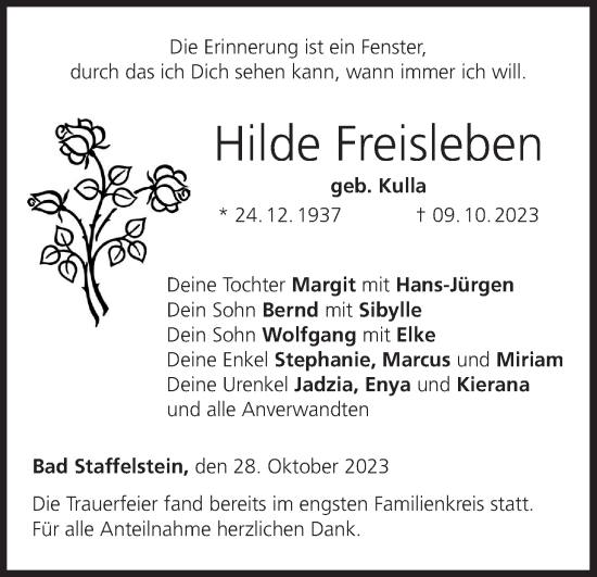 Anzeige von Hilde Freisleben von MGO