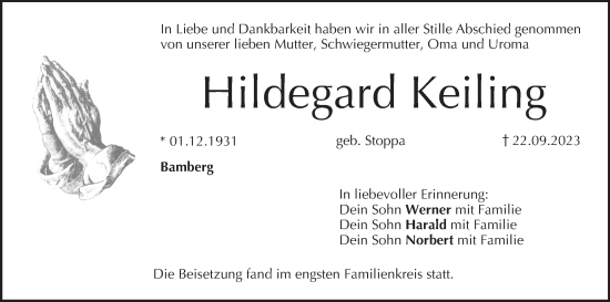 Anzeige von Hildegard Keiling von MGO