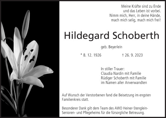 Anzeige von Hildegard Schoberth von MGO