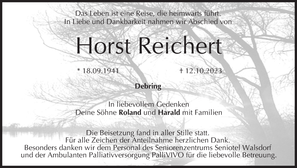  Traueranzeige für Horst Reichert vom 28.10.2023 aus MGO