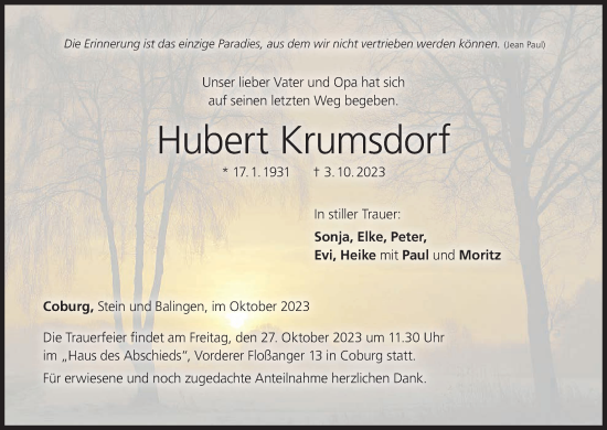 Anzeige von Hubert Krumsdorf von MGO