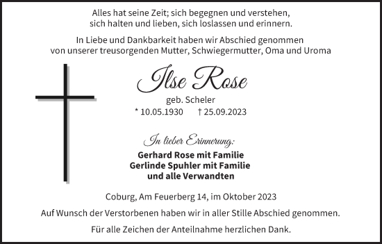 Anzeige von Ilse Rose von MGO