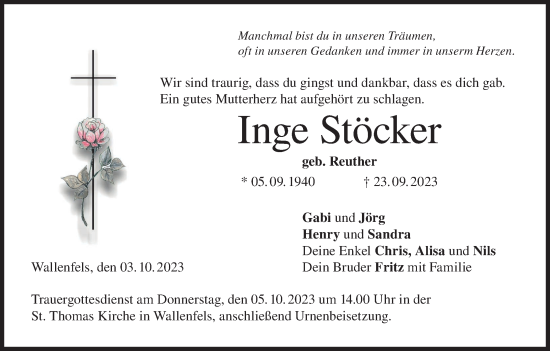 Anzeige von Inge Stöcker von MGO
