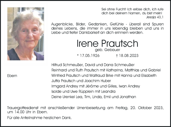 Anzeige von Irene Prautsch von MGO