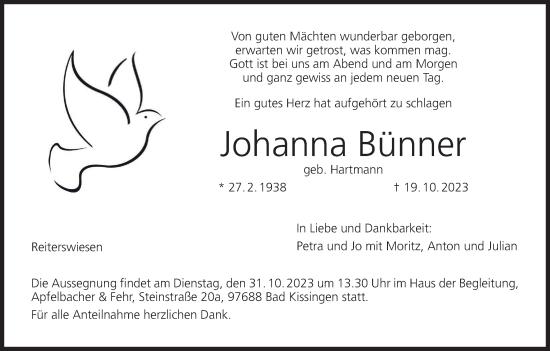 Anzeige von Johanna Bünner von MGO