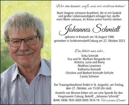 Anzeige von Johannes Schmidt von MGO