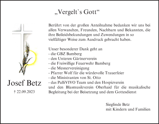 Anzeige von Josef Betz von MGO