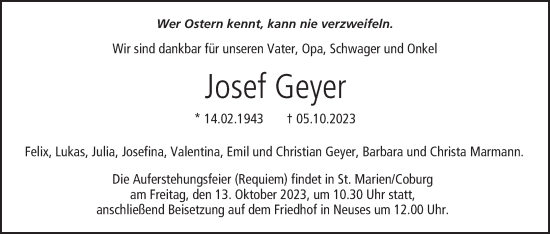 Anzeige von Josef Geyer von MGO