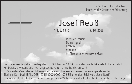 Anzeige von Josef Reuß von MGO