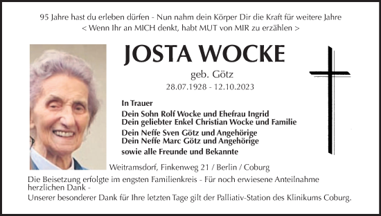 Anzeige von Josta Wocke von MGO