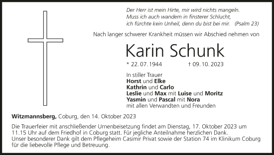 Anzeige von Karin Schunk von MGO