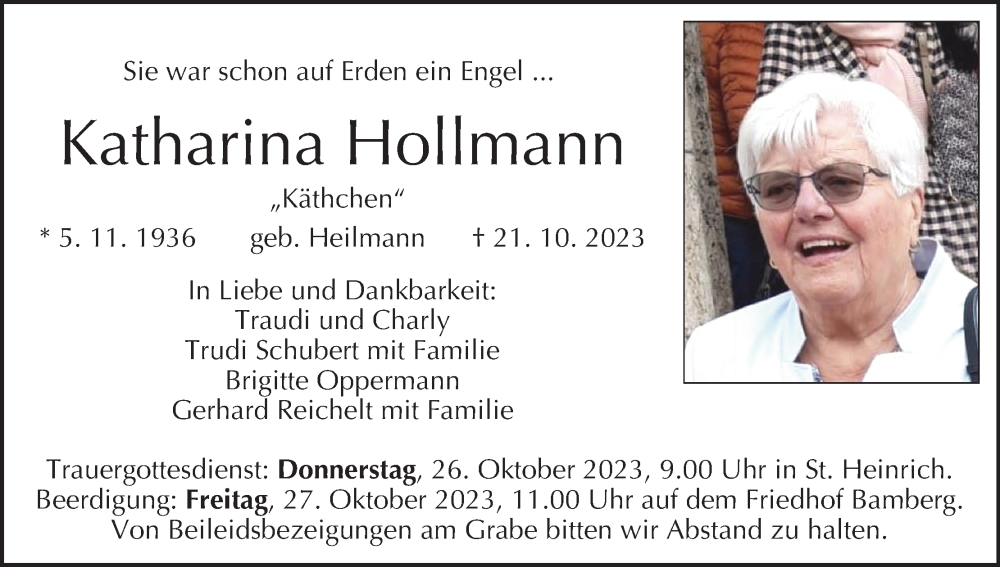  Traueranzeige für Katharina Hollmann vom 25.10.2023 aus MGO