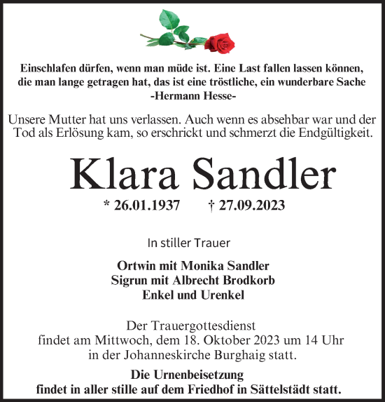 Anzeige von Klara Sandler von MGO